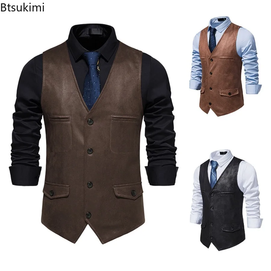 Pakaian Pria Fashion Rompi Setelan Suede Kualitas Tinggi Rompi Formal Bisnis Tanpa Lengan Leher V Pria Rompi Gaun Pesta Pernikahan