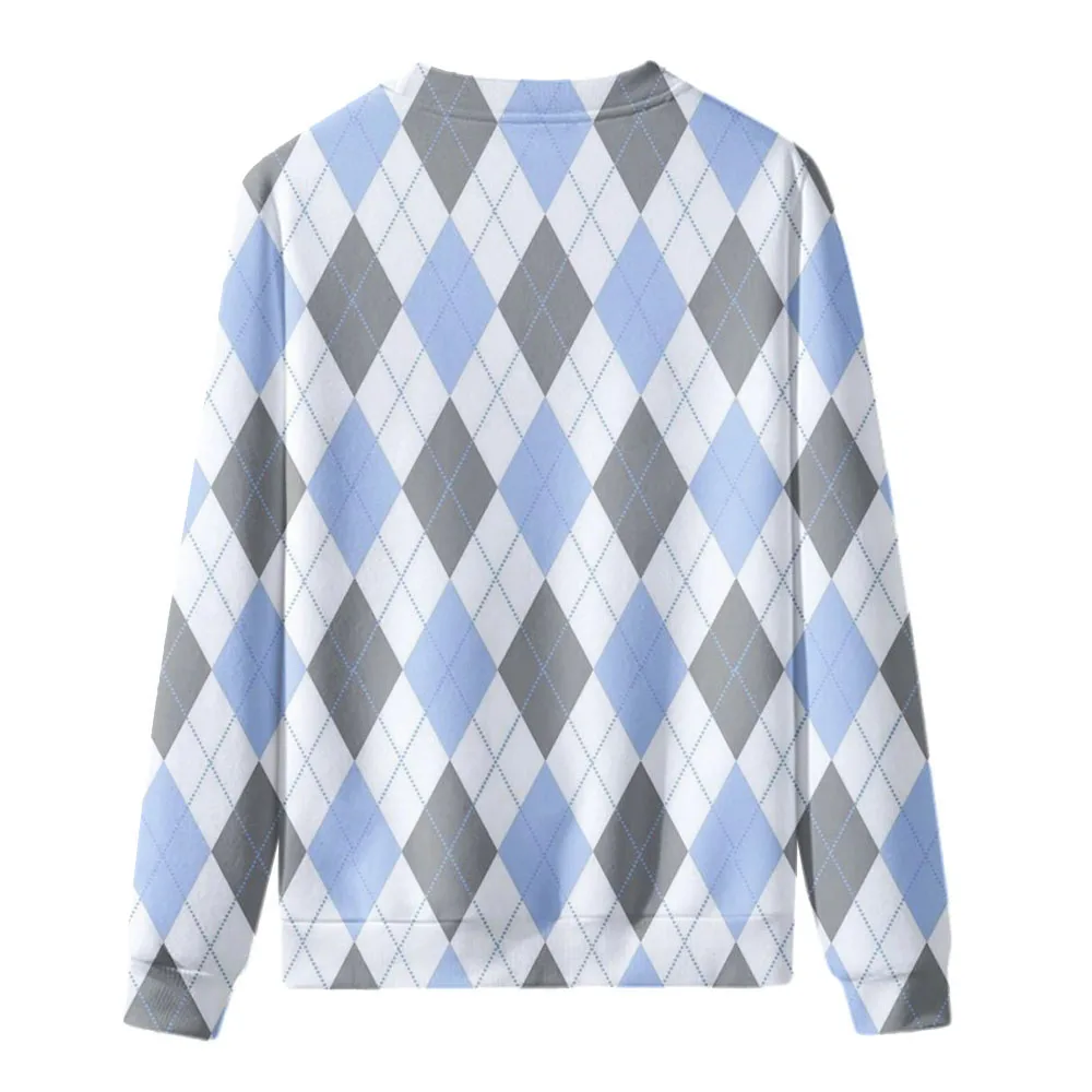 بلوزات جرافيك منقوشة باللون الأزرق والرمادي والأبيض للنساء والرجال ملابس فضفاضة بياقة دائرية وأكمام طويلة بلوفرات عصرية للسيدات سوداديرا للجنسين