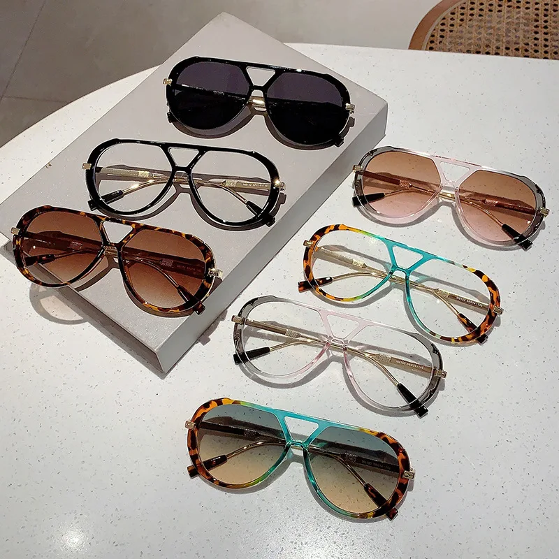 Big Frame Vintage Pilot Sunglasses Women For Men Luxury Brand Designer Sun Glasses Popular Outdoor Punk Double Bridge Shades