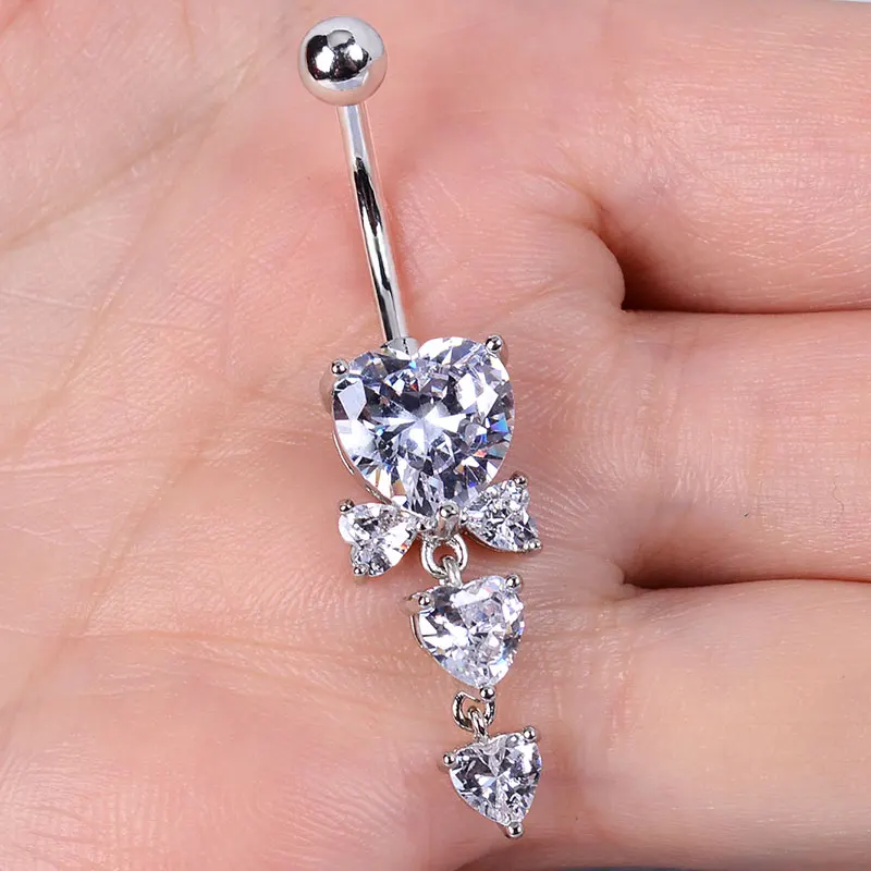 Belly Button Rings Stainless Steel Butterfly Wing Flower Zircon Dangle for Women Belly Navel Rings Body Belly Piercing Jewelry