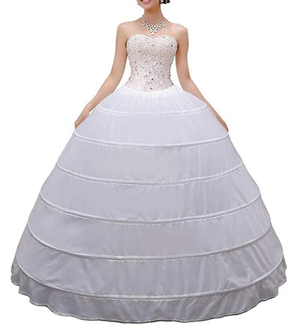 Wedding Petticoat Crinoline 6 Hoop Women White Skirt Long Ball Gown Underskirt