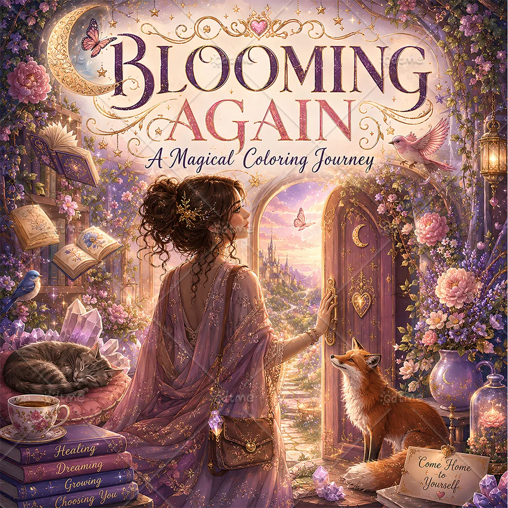Livre de coloriage magique « Blooming Again » pour adultes, avec des activités quotidiennes mignonnes et confortables pour la relaxation (Coloriage Espaces Confortables)