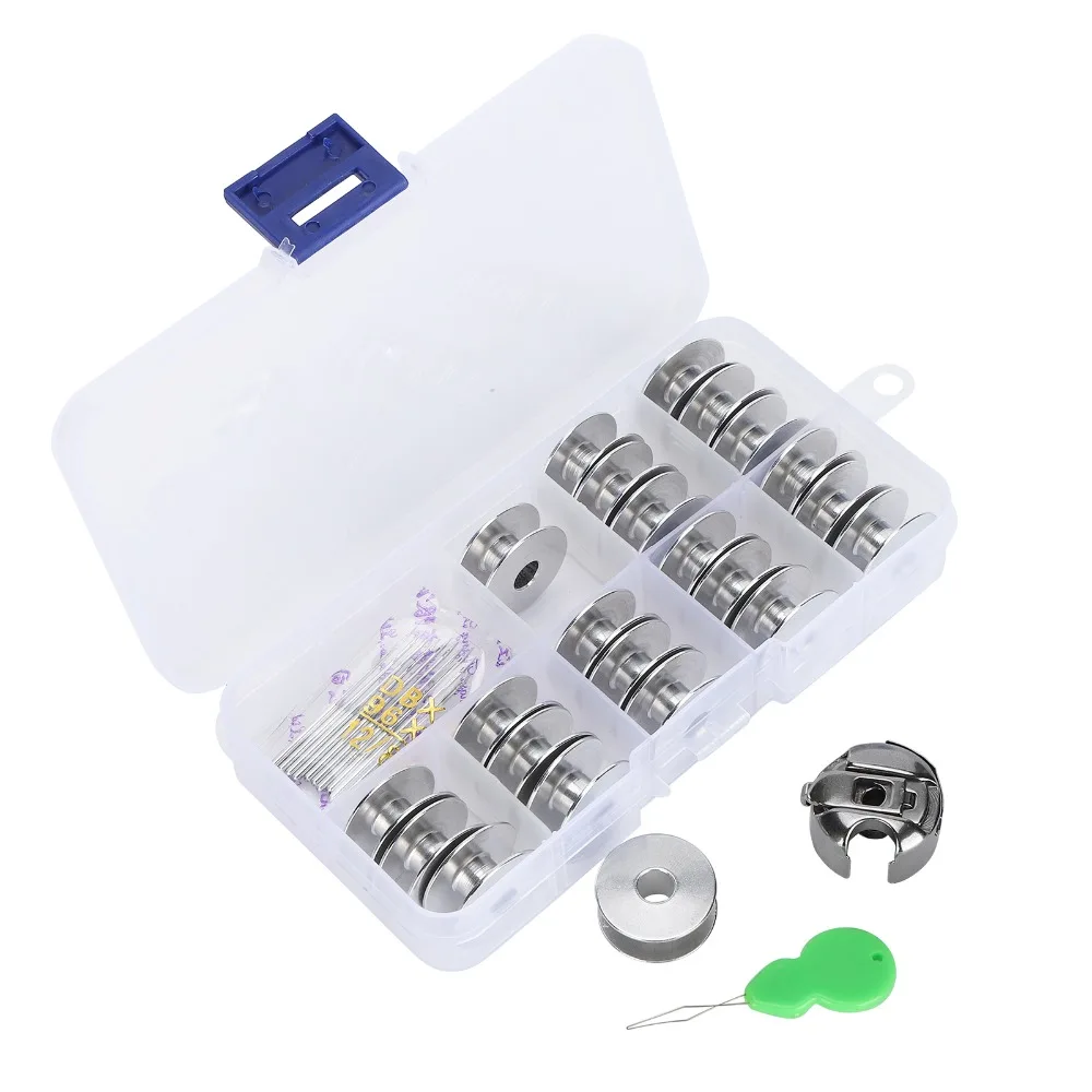 

36pcs Metal Bobbins Sewing Machine Bobbin Set Plastic Storage Box Silver Sewing Machine Bobbin Aluminium