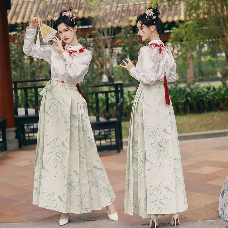 Ensemble de jupe de visage de cheval de fleur de maquillage d'or de tissage, robe de mariée chinoise, Ming Hanfu, automne et hiver, amélioration 03, nouveau