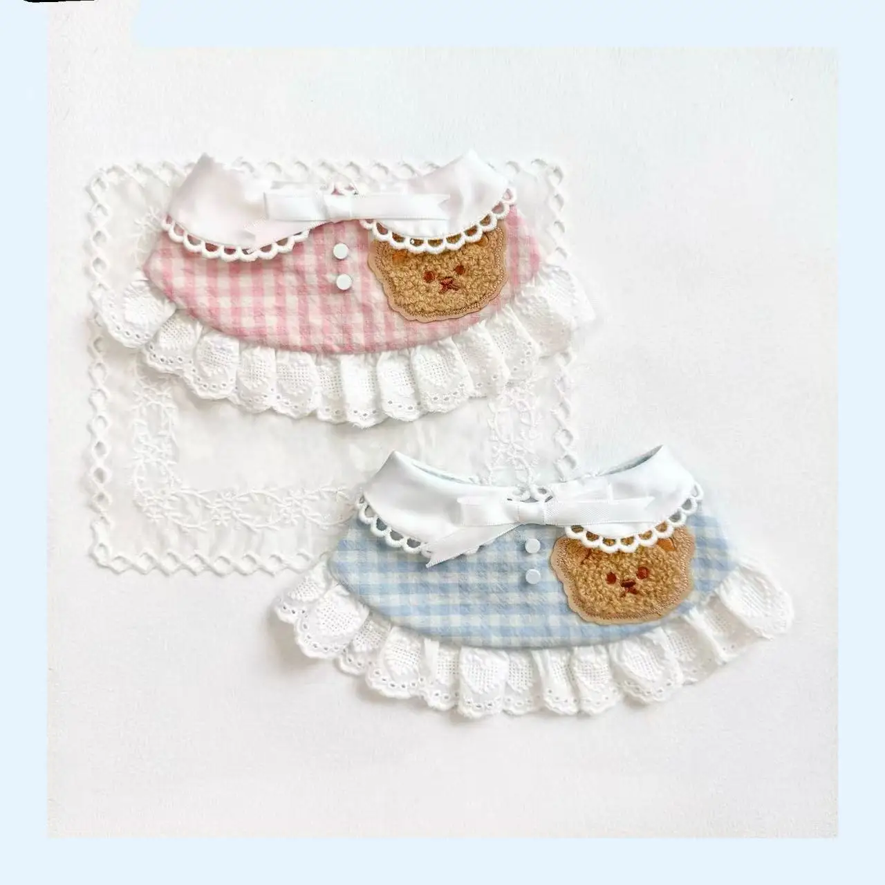 Pet Autumn Winter Plaid Cute Bib Pet Lace Teddy Bear Drool Towel Handmade Scarf Decoration Collar Dog Accessories for Small Dogs