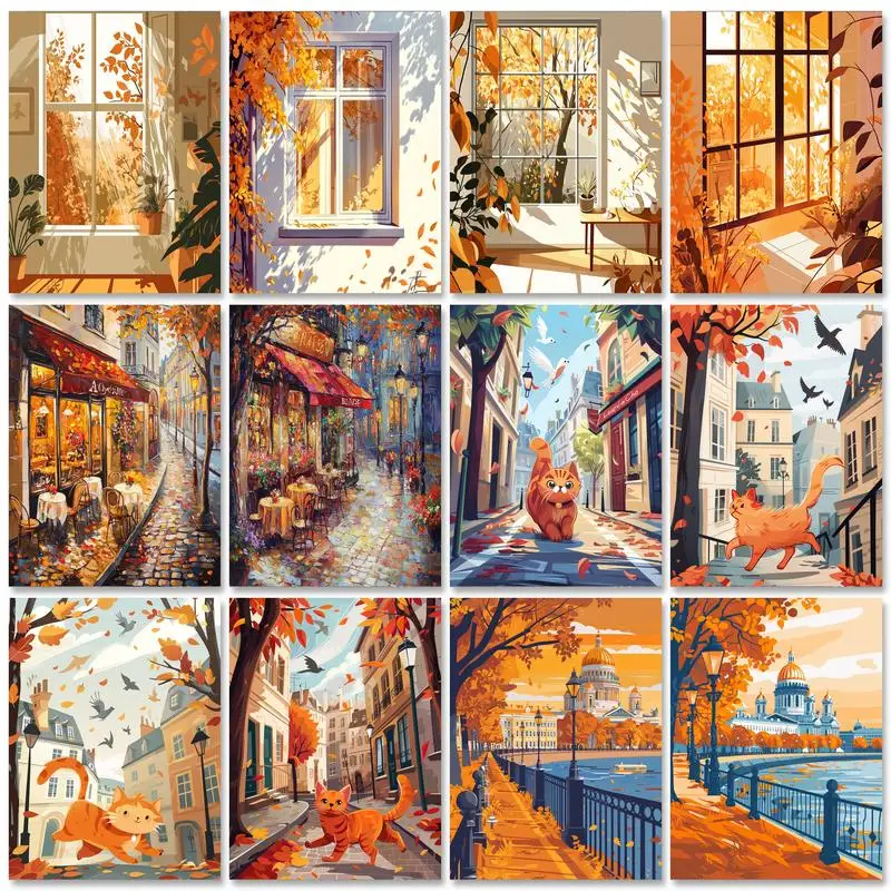 

RUOPOTY Acrylic Paint Diy Painting By Numbers House Illustration Picture With Numbers Landscape For Home Wall Art Decors 60x75cm