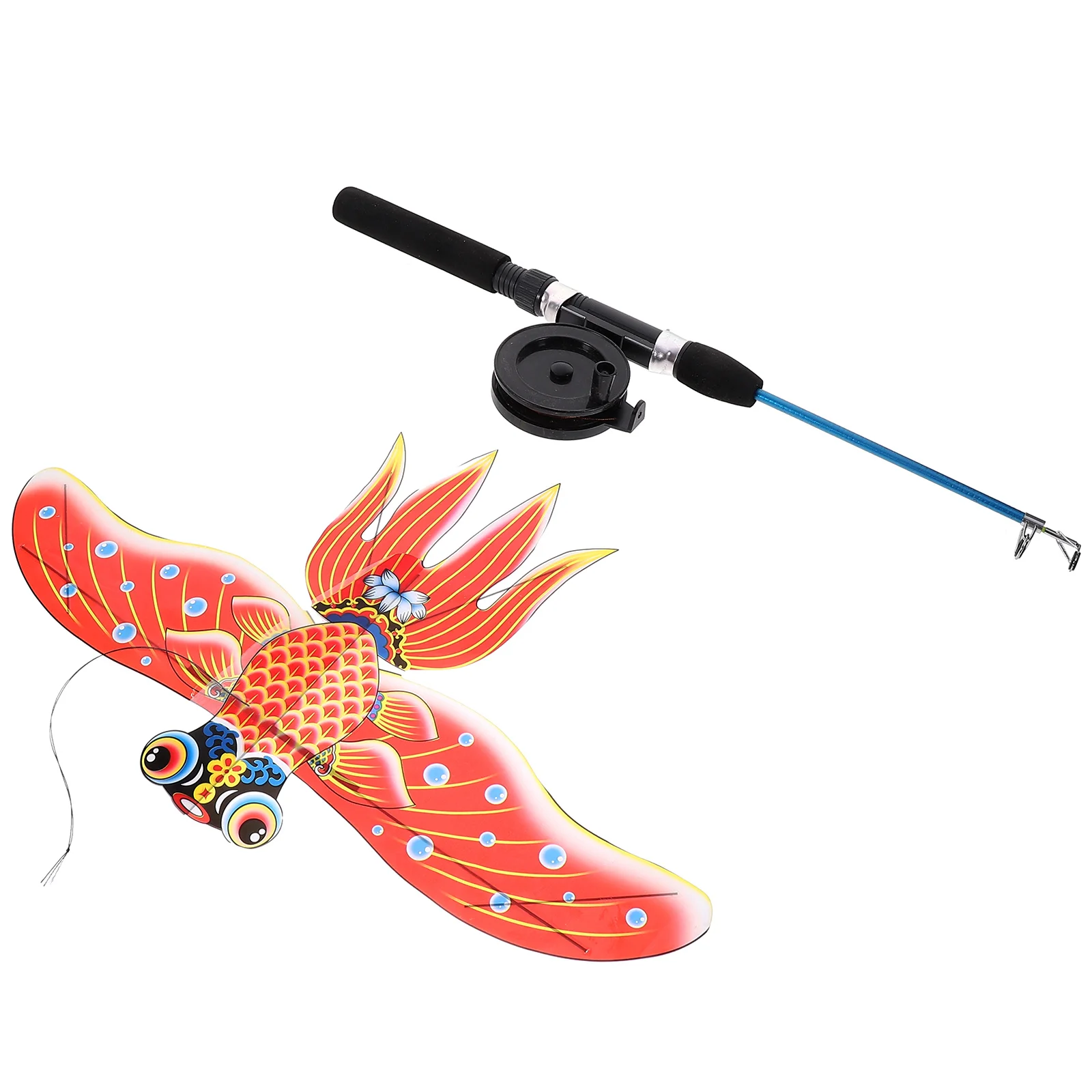 Latawiec wędkarski 70cm czarny, żyłka 30m, lekki, przenośny, dla dzieci, kreskówkowy, do użytku na plaży, wytrzymały.