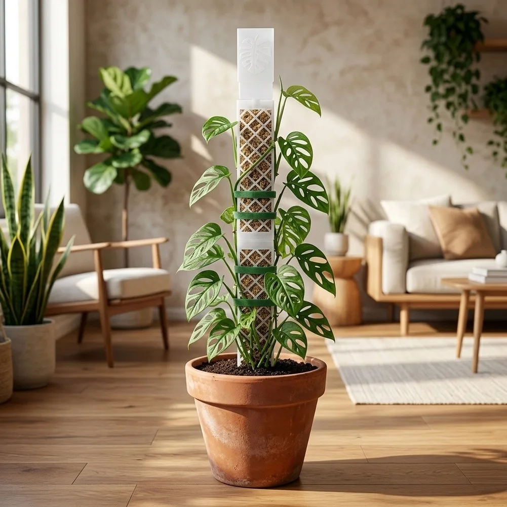 Plastic Stackable Moss Pole Set for Monstera - Vertical Climbing Support Kit with 2 Posts 2 Frames 2 Watering Posts 4 Straps