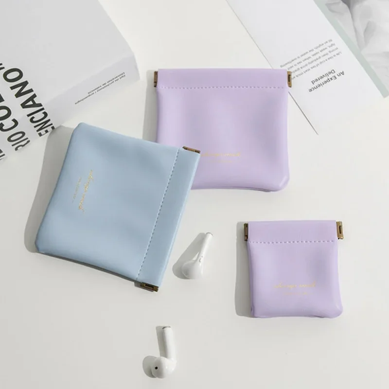 Fashion Pu Leather Earphone Storage Bag Coin Pocket Purse Mini Wallet Key Organizer Money Change Pouch Women Credit Card Holder