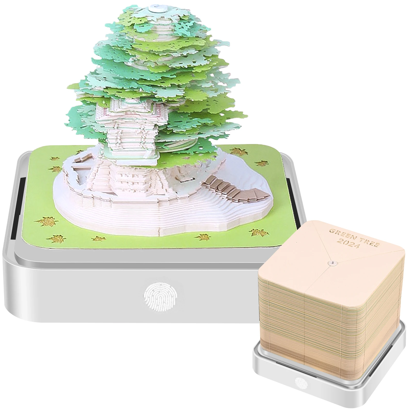 3D Desk Calendar Creative Calendar Memo Pad with LED Light Tear-Away 3D Art Calendar DIY 3D Earth Tree House Memo Pad Paper