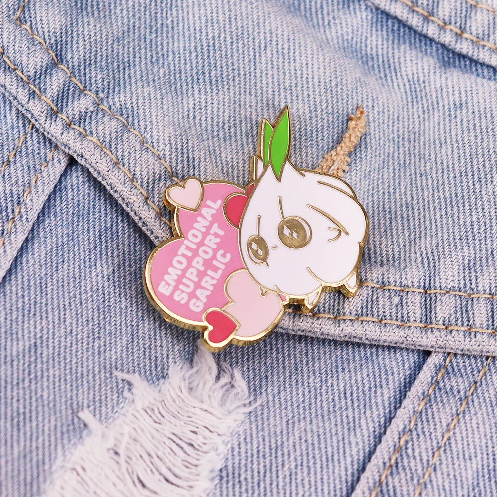 Emotional Support Garlic Positive Cute Heart Love Inspirational Badge Backpack Decoration Jewelry