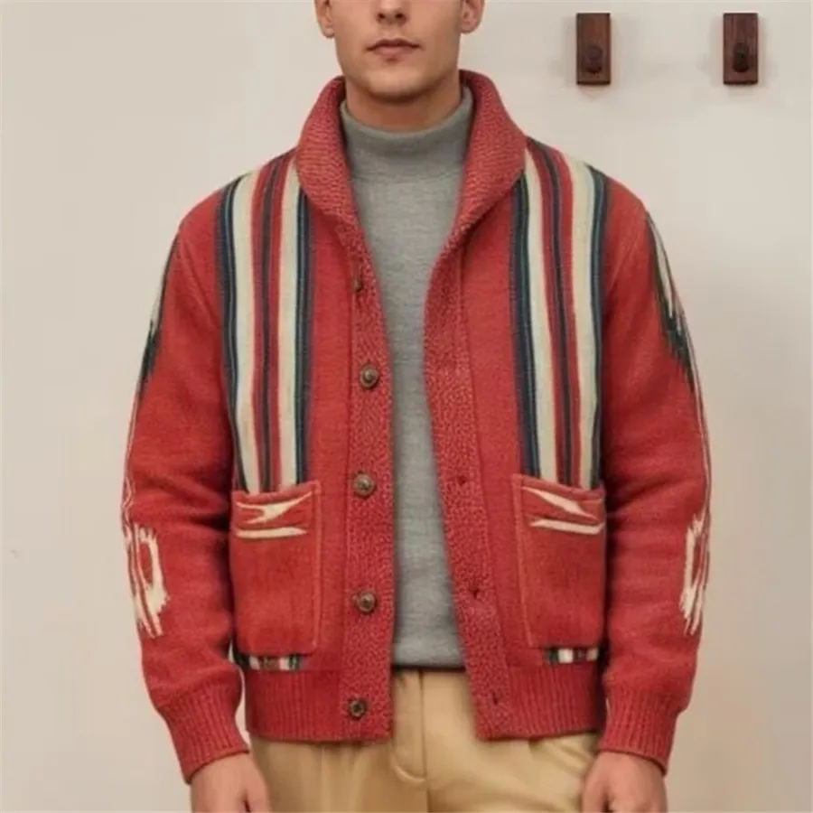 2026 Men\'s Autumn Winter Sweater Vintage Jacquard Long Sleeve Lapel Knitwear Men Clothes Casual Cardigan Outside Warm Jacket