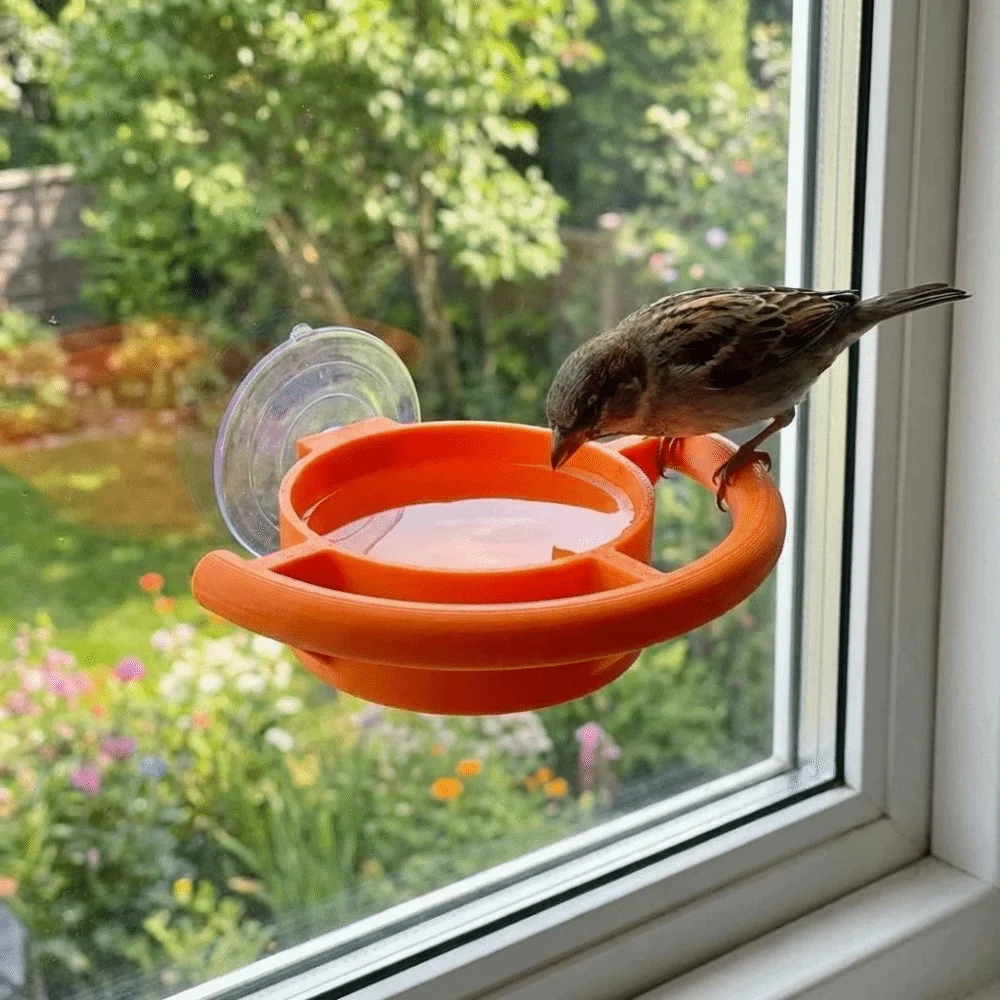 Suction Cup Window Bird Feeder Hanging Anti-leakage Bird Water Drinker Decorative Orange Bird Food Container Various Pet Birds