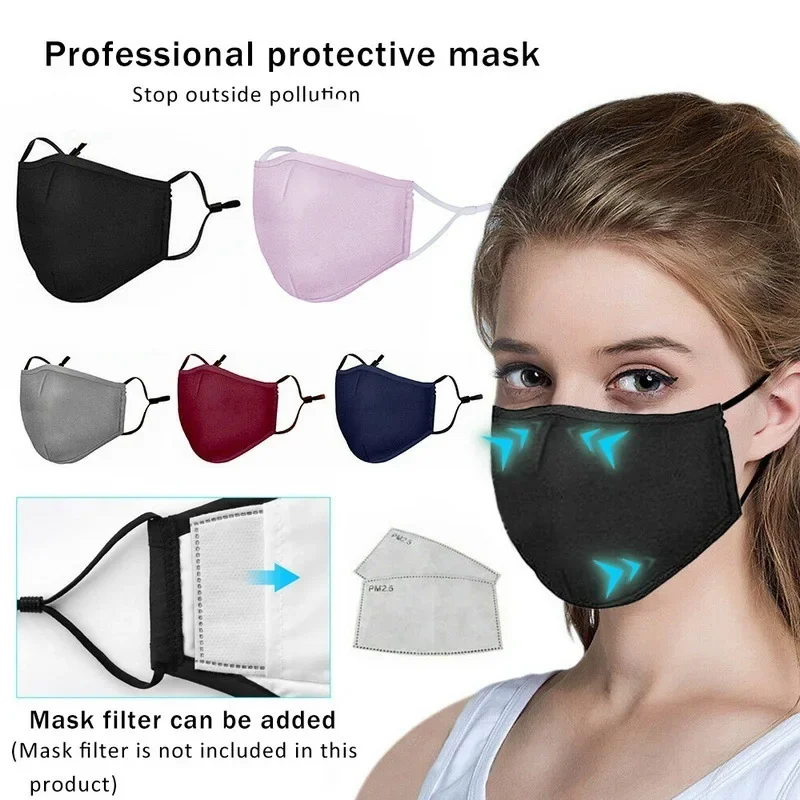 Maschera in cotone nero maschera per la bocca maschera per la bocca antipolvere PM2.5 tessuto filtrante a carbone attivo lavabile riutilizzabile