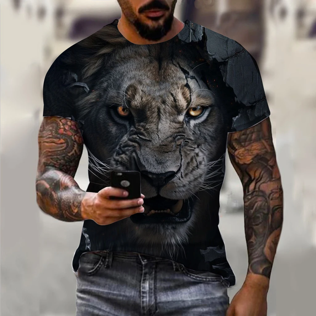 Men\'s T-Shirts Summer Animal Lion Pattern 3D Print Tops Tees Summer Women Streetwear Fashion Oversized T Shirt Men Clothing