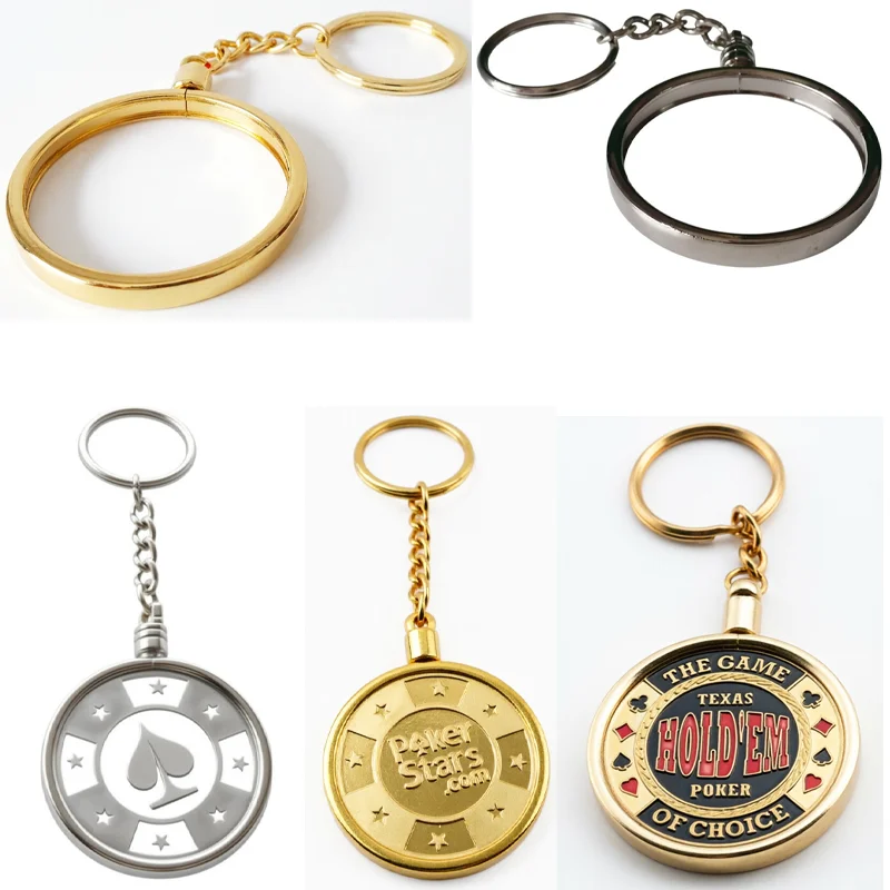 Metal Poker Chip Keychain Texas Hold'em Gift Souvenir Lucky Keyring for Poker Club Backpack Collectible Poker Accessories