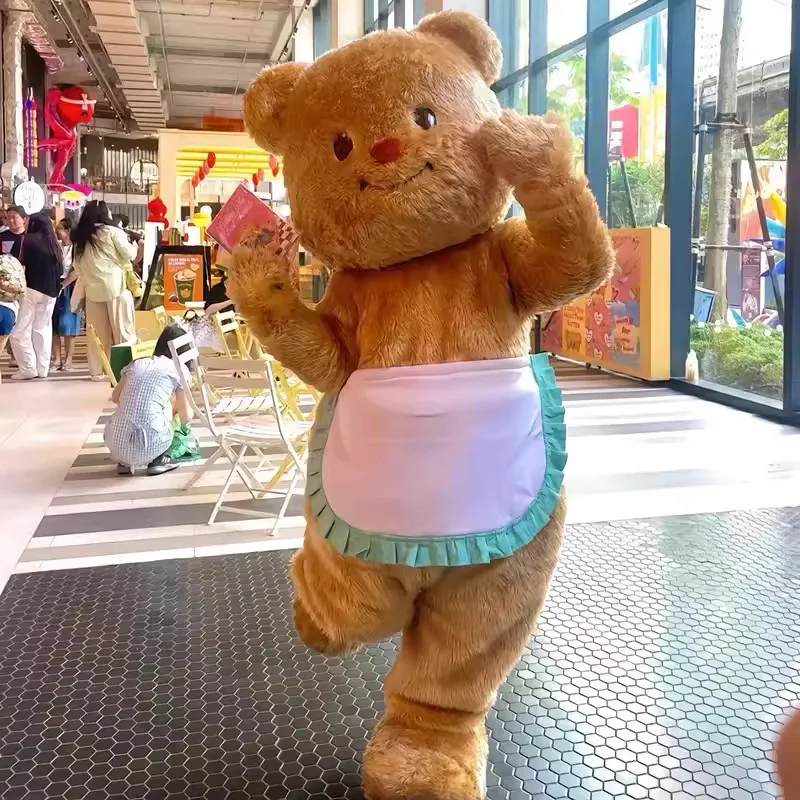 Simbok-Mascote de pelúcia urso fantasia, boneca vestindo avental, articulações cabeça urso, trajes de festa de aniversário, novo