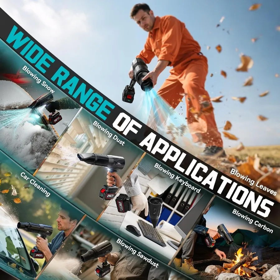 Soffiatore portatile senza fili con motore brushless da 800000 giri/min per una efficiente cura del prato, la pulizia del patio e la rimozione dei detriti include