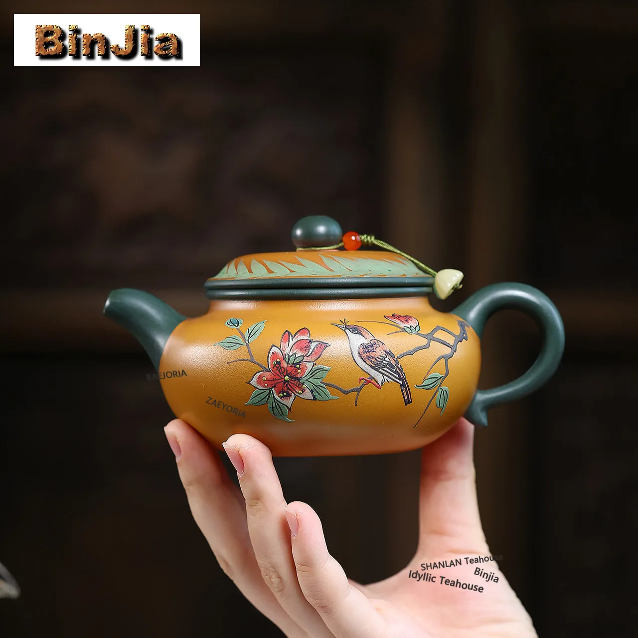 BAEJORIA 280ml Authentic Yixing Purple Clay Teapots Handmade Flowers Birdspot Raw Ore Green Mud Kettle Chinese Zisha Tea Set Cha