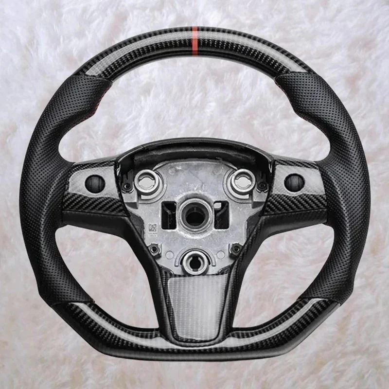 Personalized Customization Black Bright Carbon Fiber Flat Bottom Steering Wheel Car Accessories for Tesla Model Y 3 2017-2023