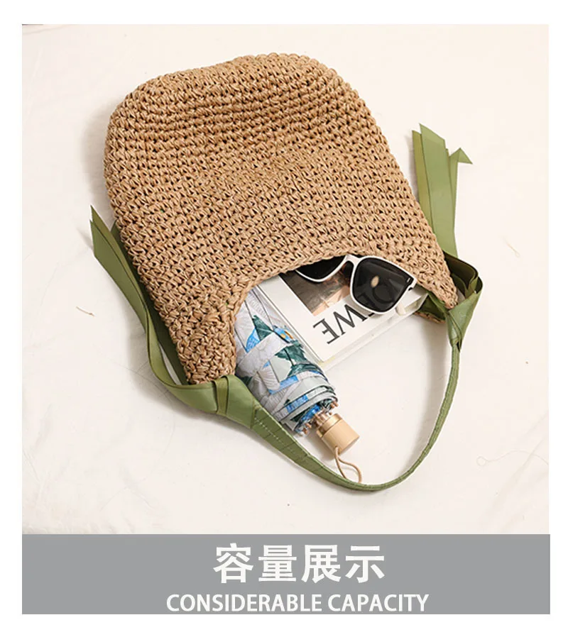 Neue 2026 Einfarbige Strohtasche Sommer Bohemian Style Strandurlaub Einzel-Schultertasche Geflochtene Handtasche für Damen – Detail 4