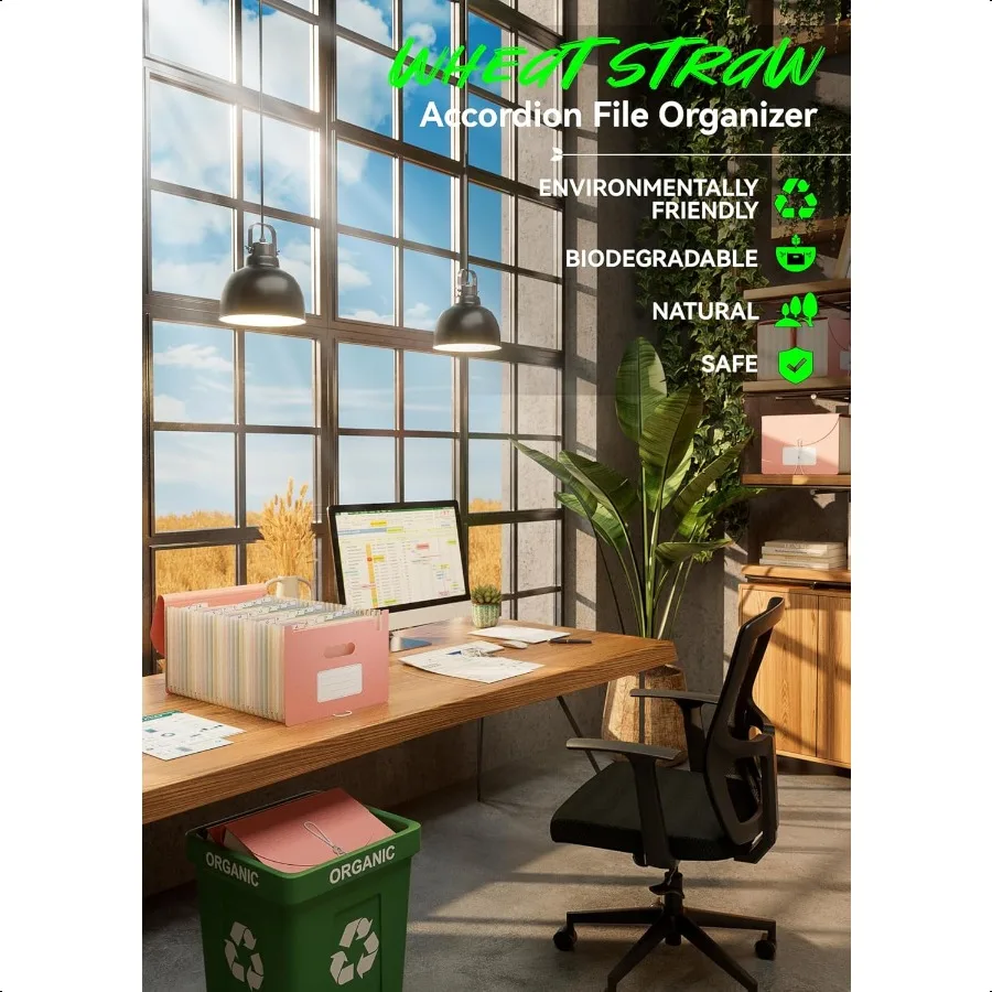 Органайзер для файлов-аккордеона, 26 карманов, расширяющаяся папка для файлов из пшеничной соломы, органайзер для ежемесячных квитанций счетов, AZ Tabs 100, возврат без BPA