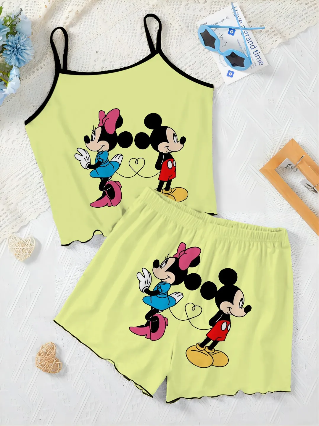 Disney elegante Damen Sets Pyjama Rock Minnie Maus T-Shirt Mickey Salat Trim Home Kleid Top Stücke Kurz anzug Disney Mickey