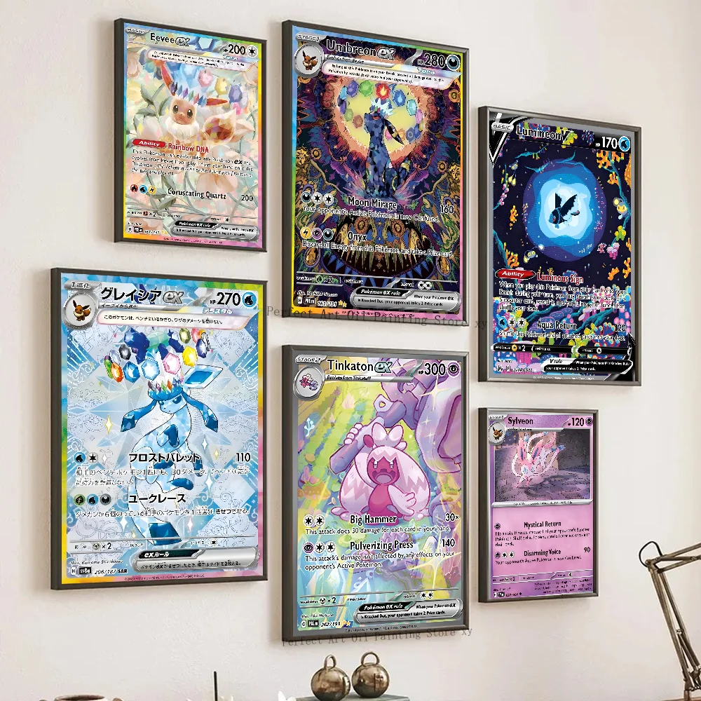 1PC Japanische Anime Seltene Sylveon Cartoon Karte Poster Papier Drucken Hause Wohnzimmer Schlafzimmer Eingang Bar Restaurant Cafe Kunst
