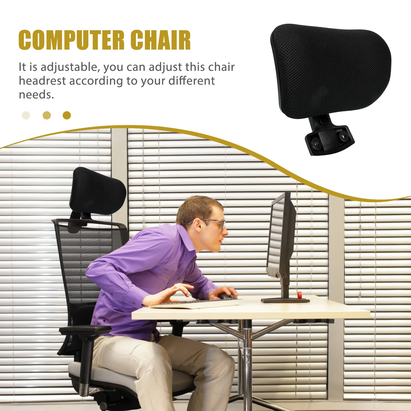 NEW Office Mesh Chair Headrest Computer Chair Headrest Adjustable Computer Cushion Rest Retrofit Lift Neck Pillow Swivel 2024