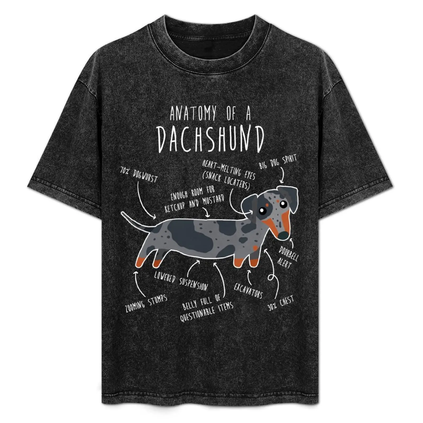 

Blue Dapple Dachshund Dog Anatomy T-Shirt Everyday Wear Basic Short Sleeve Top