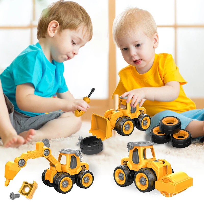 4PCS Nut Disassembly Loading Engineering Truck Excavator Bulldozer Screw Kids Creative Tool Education Toys Car