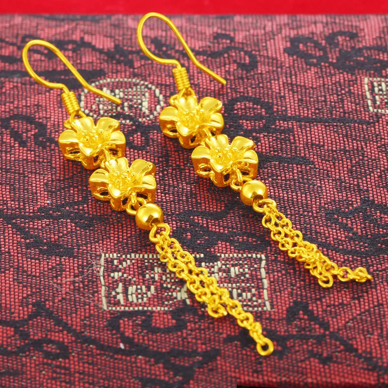 

Роскошные женские винтажные серьги из чистого золота 24 карата 9999, длинные серьги с кисточками