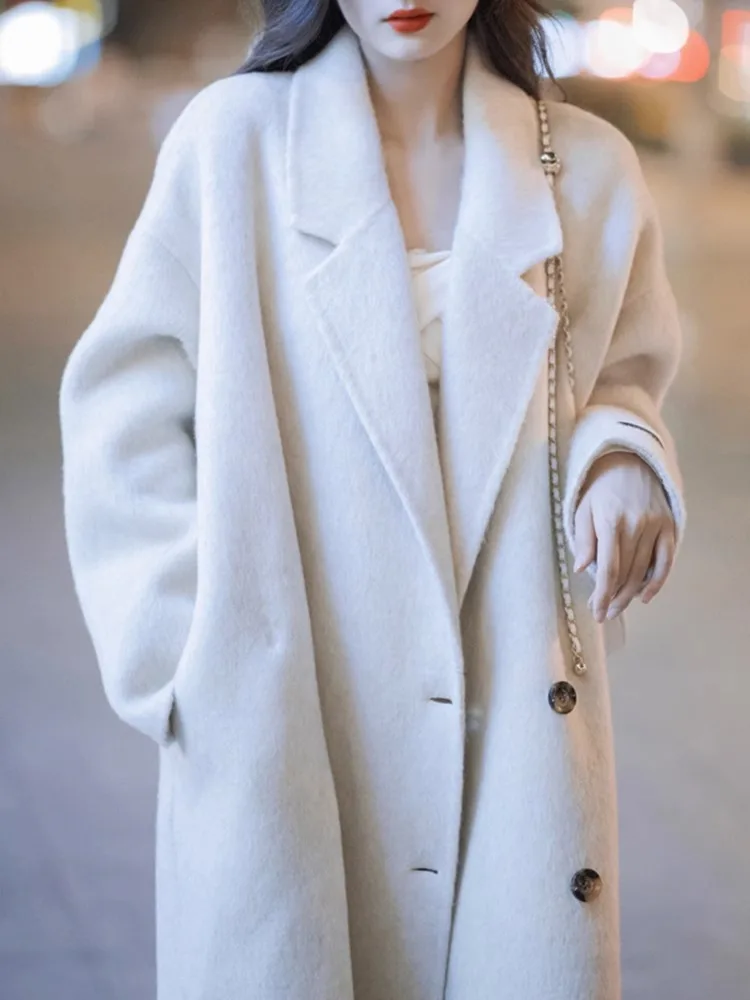 

Hebe Sle Korean Oaeal Wool Coat Women's Mid-Length Knee-Over Slim Fit Tweed Outerwear Commute Faion Button ket