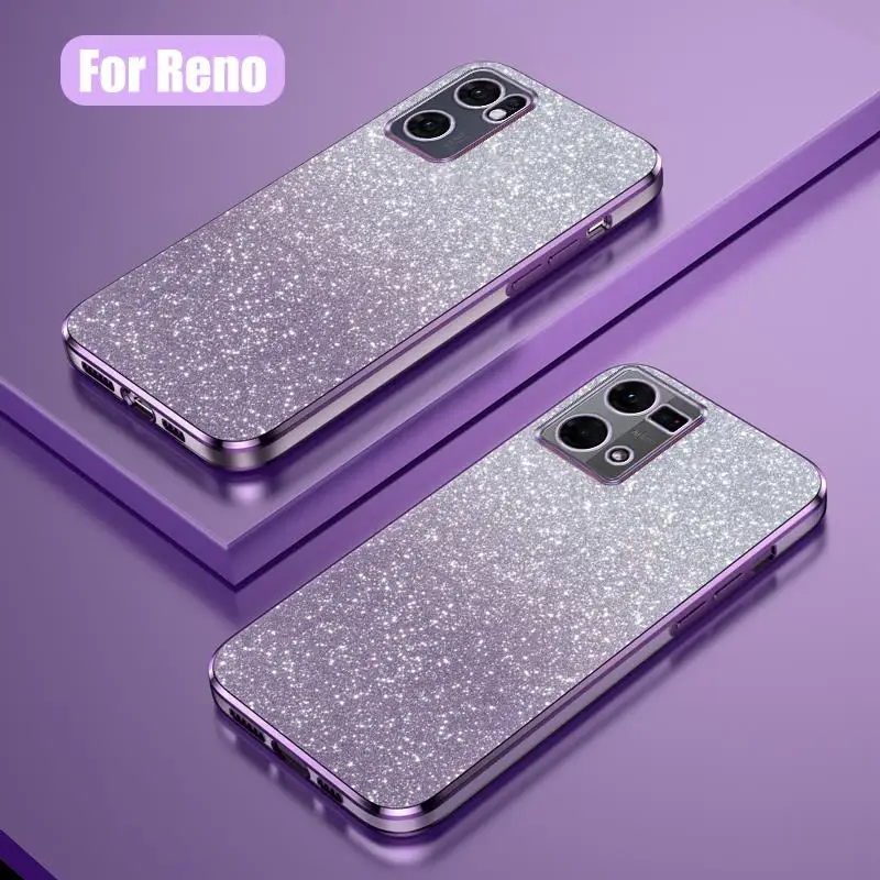 Reno 7 8 9 Luxury Gradient Glitter Plating Case For Oppo Reno7 4g Reno8 Reno9 Pro Plus 5g Women Soft Silicone Clear Back Cover