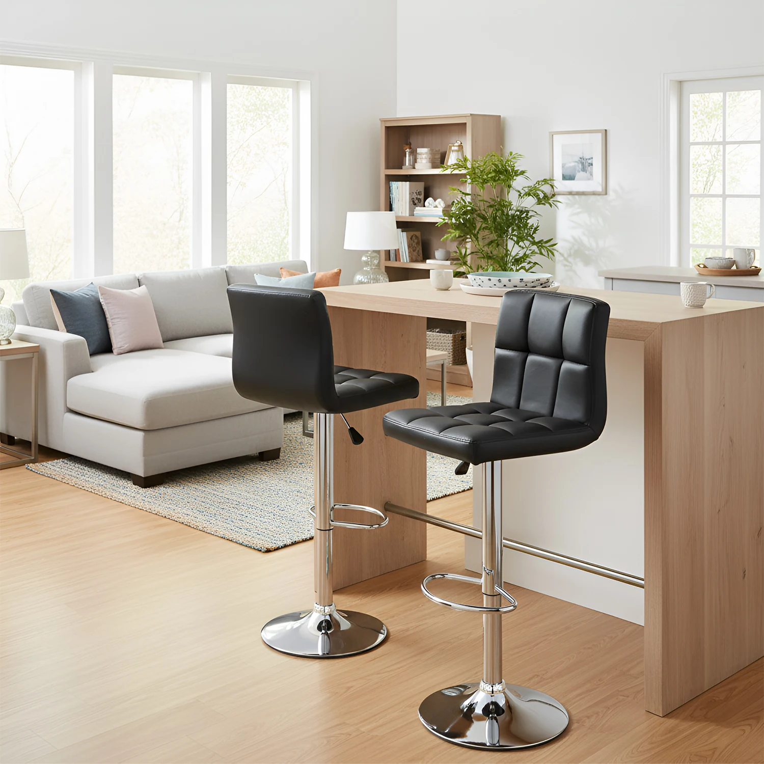 

Bar Stools Set of 2, Adjustable PU Leather Swivel Barstools, Modern Counter Height Stools with Back & Footrest for Bar, Kitchen