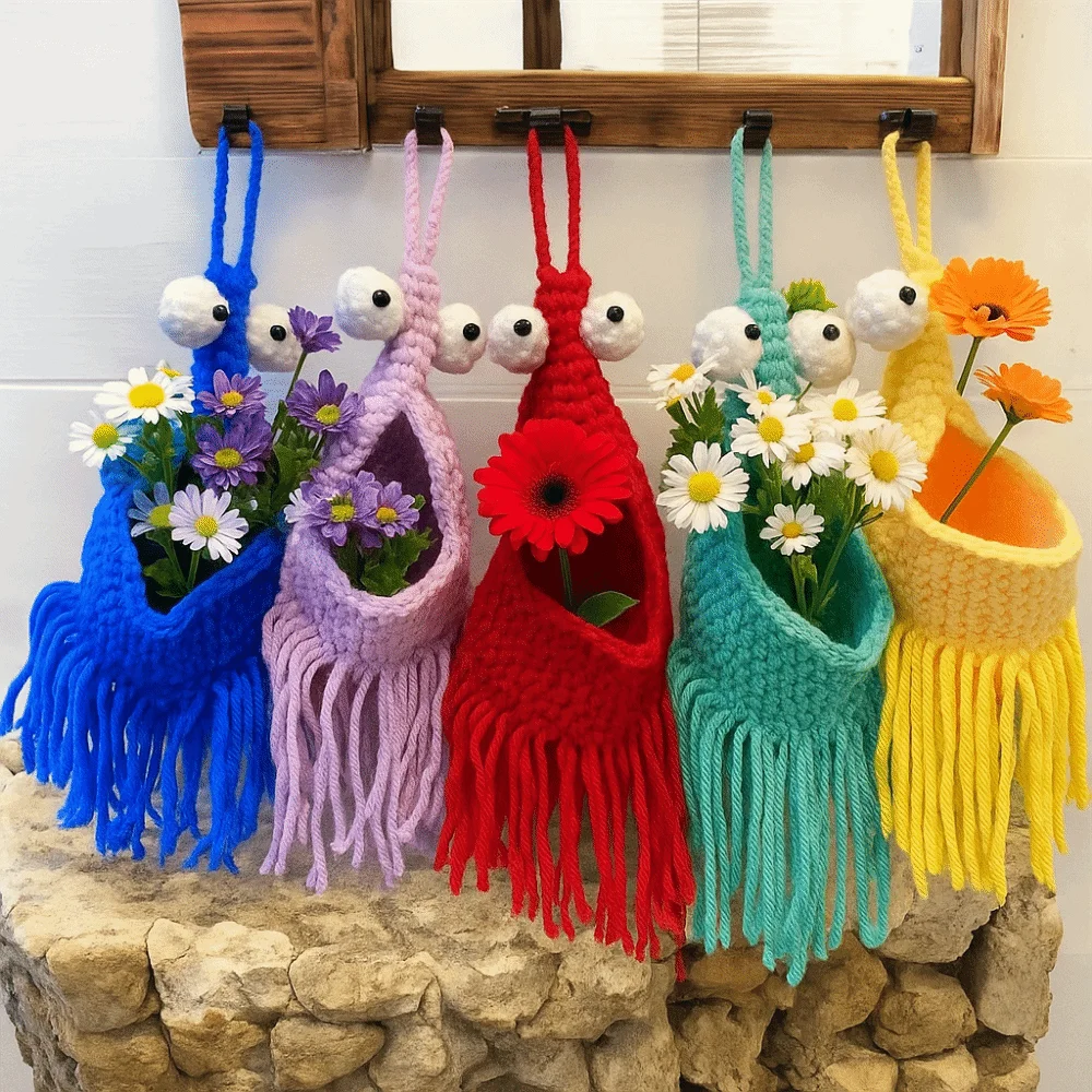 

Lobster-Shaped Crochet Plant Hanger Cotton Woven Space Saving Hanging Planter Basket Handmade with Tassel Hanging Storage Basket
