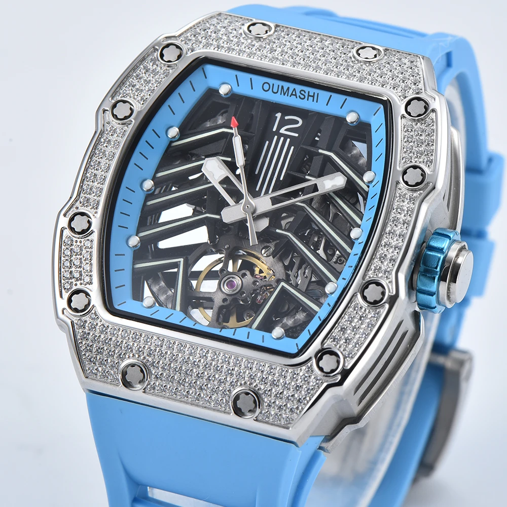 OUMASHI tourbillon automatisch horloge heren roestvrijstalen bezel frame mechanisch horloge luxe klok waterdicht 10ATM herenhorloge