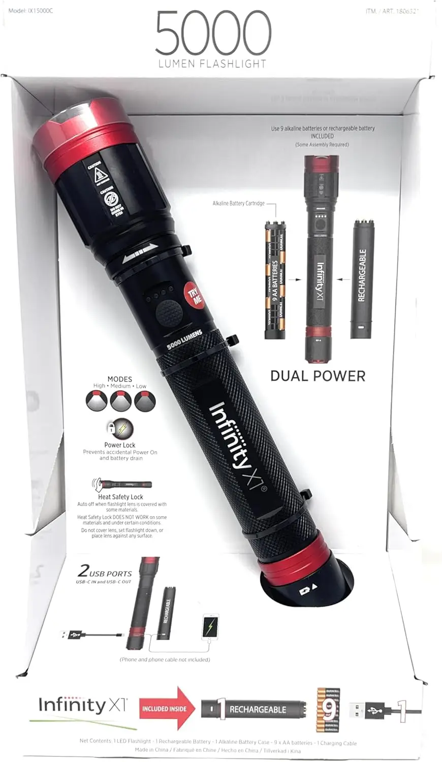 

Dual Power Rechargeable Flashlight 5000 Lumens