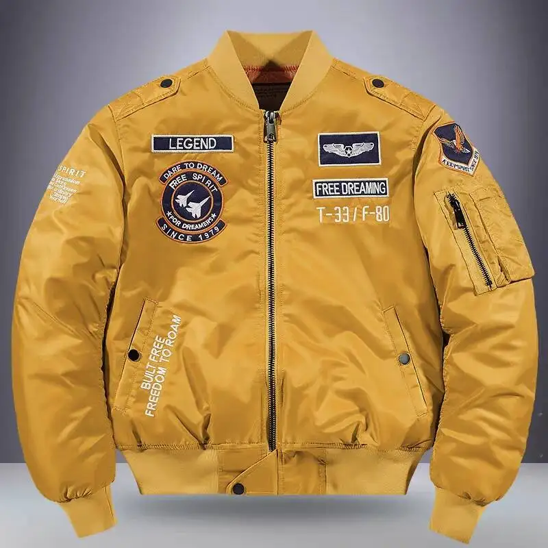 Retro American Pilot Jacket Men's Spring Autumn Baseball Stitching Workwear Jacket Trendy Brand Loose Fit Casual Style