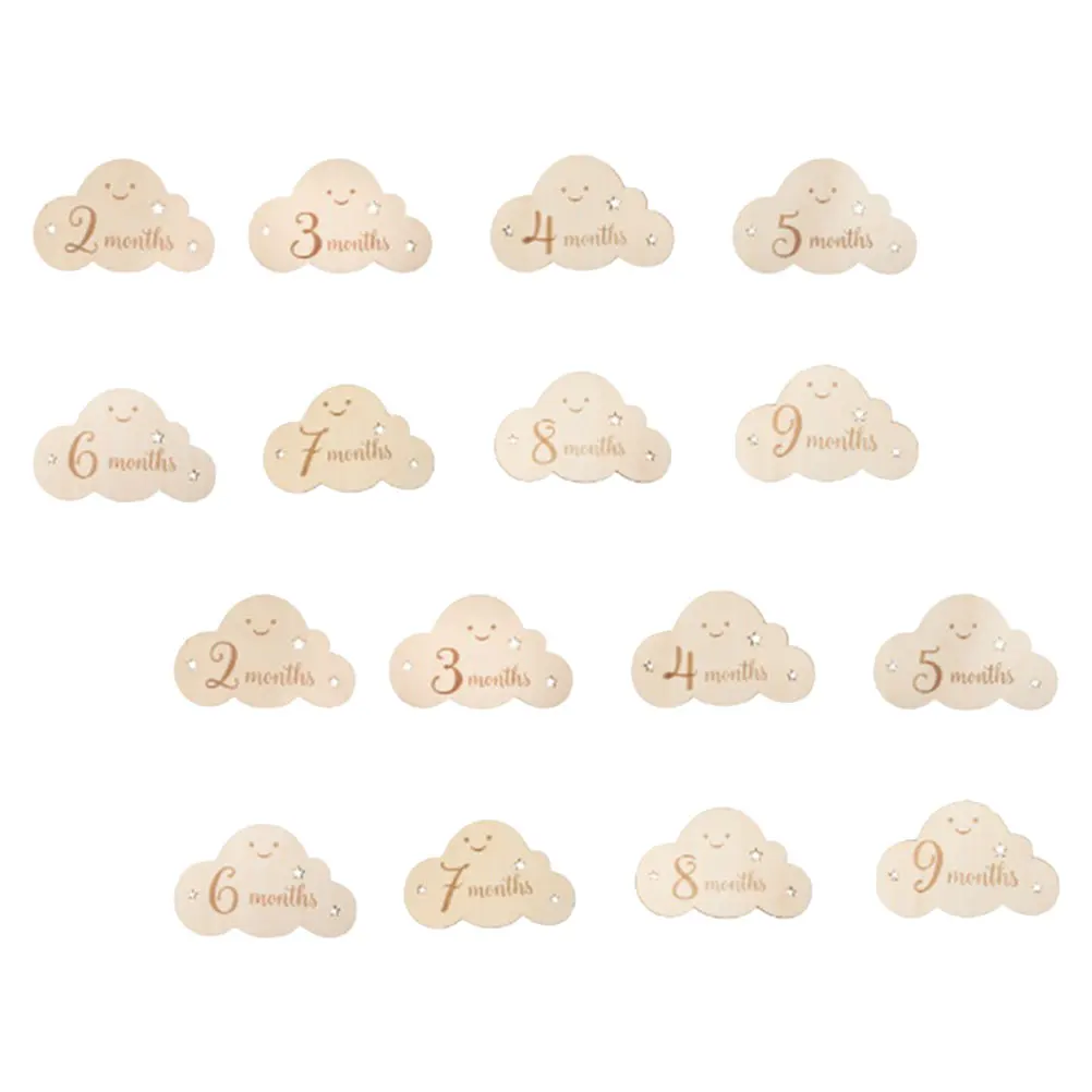 

Double Sided Baby Month Card Wooden Cloud Shaped Photo Markers Monthly Discs Newborn Photography Accessories Baby Announcement