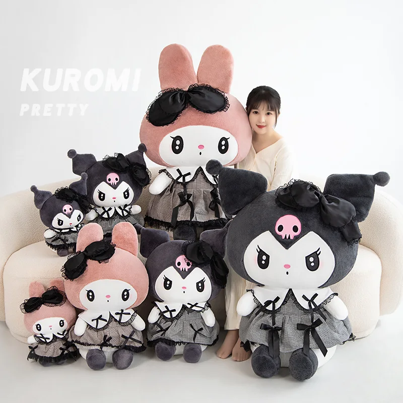 

Genuine Sanrio Black Kuromi My Melody Plush Stuffed Dolls Kawaii Cartoon Cushion Pillow Gothic Lace Toys Birthday Gift For Girls