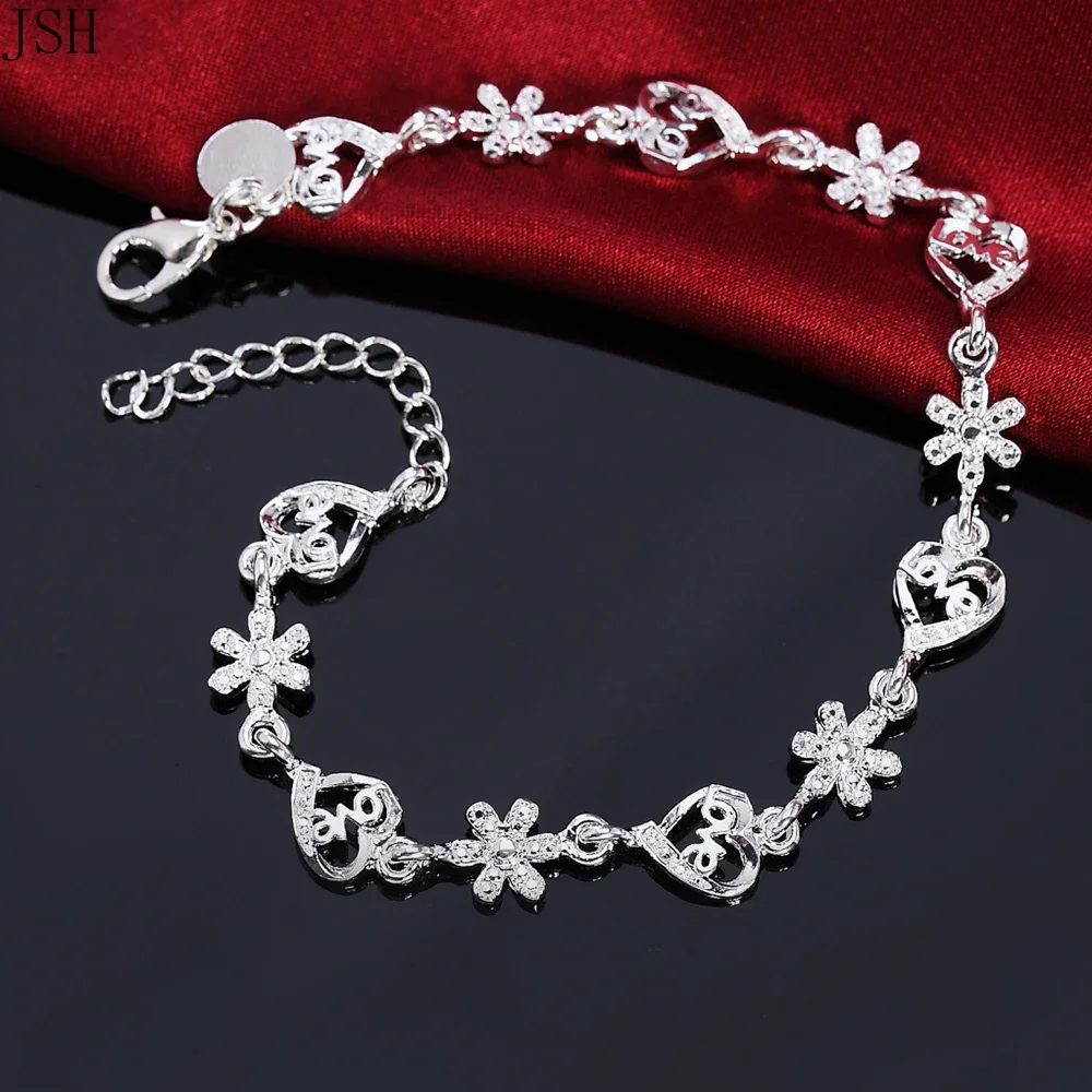 Beautiful women bracelet noble HEART lovely chain fashion Wedding Party 925 Silver Plated cute lady nice jewelry LH010