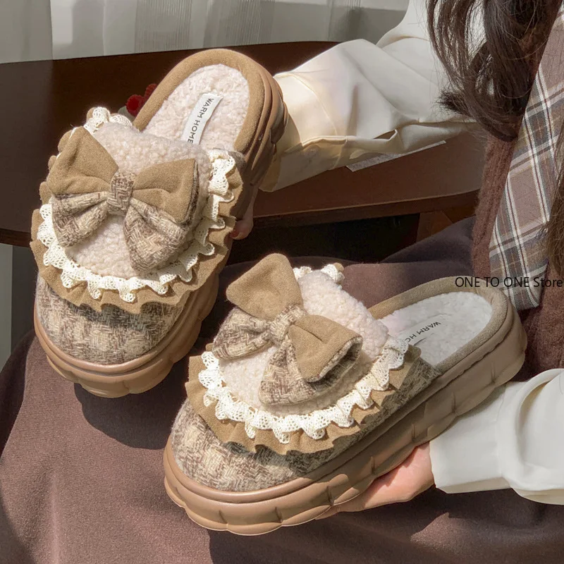 حار بيع شتاء جديد القوس نعال من القطن داخلي المنزل سيدة باطن سميكة زيادة الارتفاع والصوف الحبس الدافئ الأحذية بالجملة