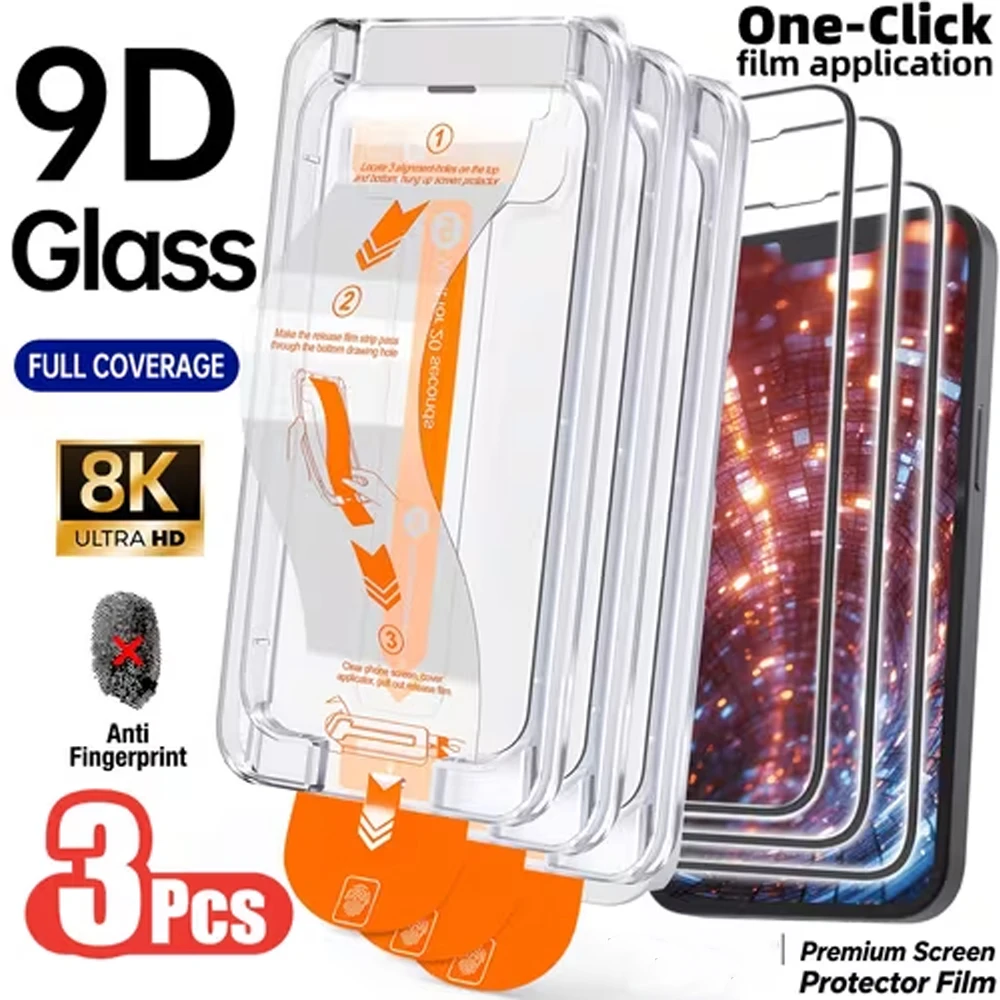 HD Screen Protectors For iPhone 18 17 Pro Max 16 13 Applicator Protective Glass 15 Plus 14 12 Mini 11 16e Air XR One-click Film