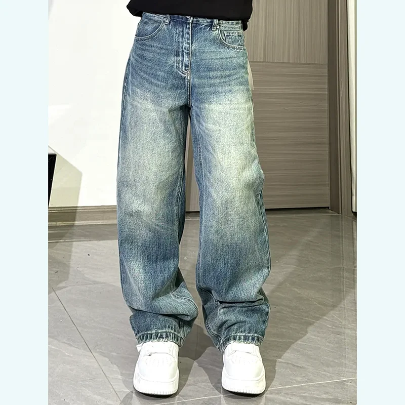 Calças Jeans Vintage de Algodão Puro Lavado Estilo Parisiense para Homens e Mulheres, Corte Solto e Reto