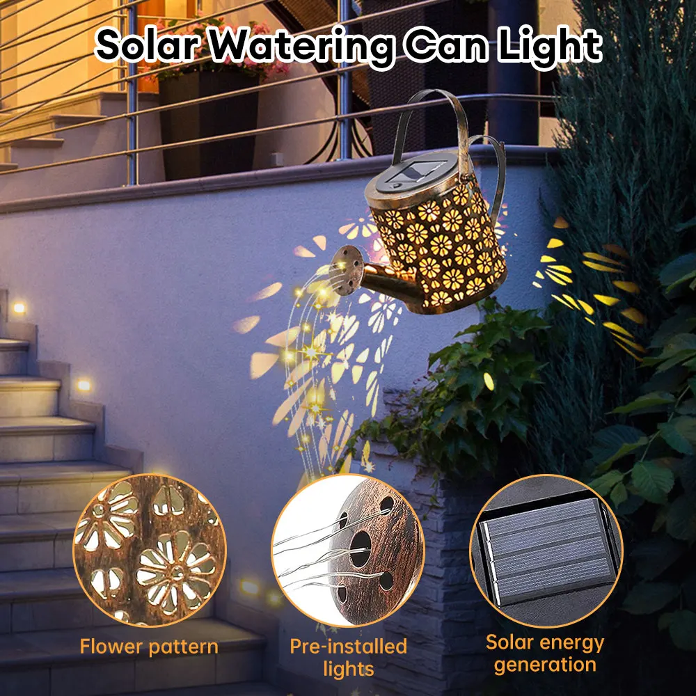 solar watering can light retro metal 36led kettle string luzes impermeavel pendurado solar lanternas lampadas outdoor garden decor 01