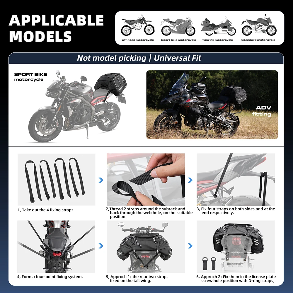 Rhinowalk Motorcycle Back Seat Bag 35L-50L Waterproof Motor Tail Bag Expandable Large Capacity Motorcross Outdoor Travel Luggage