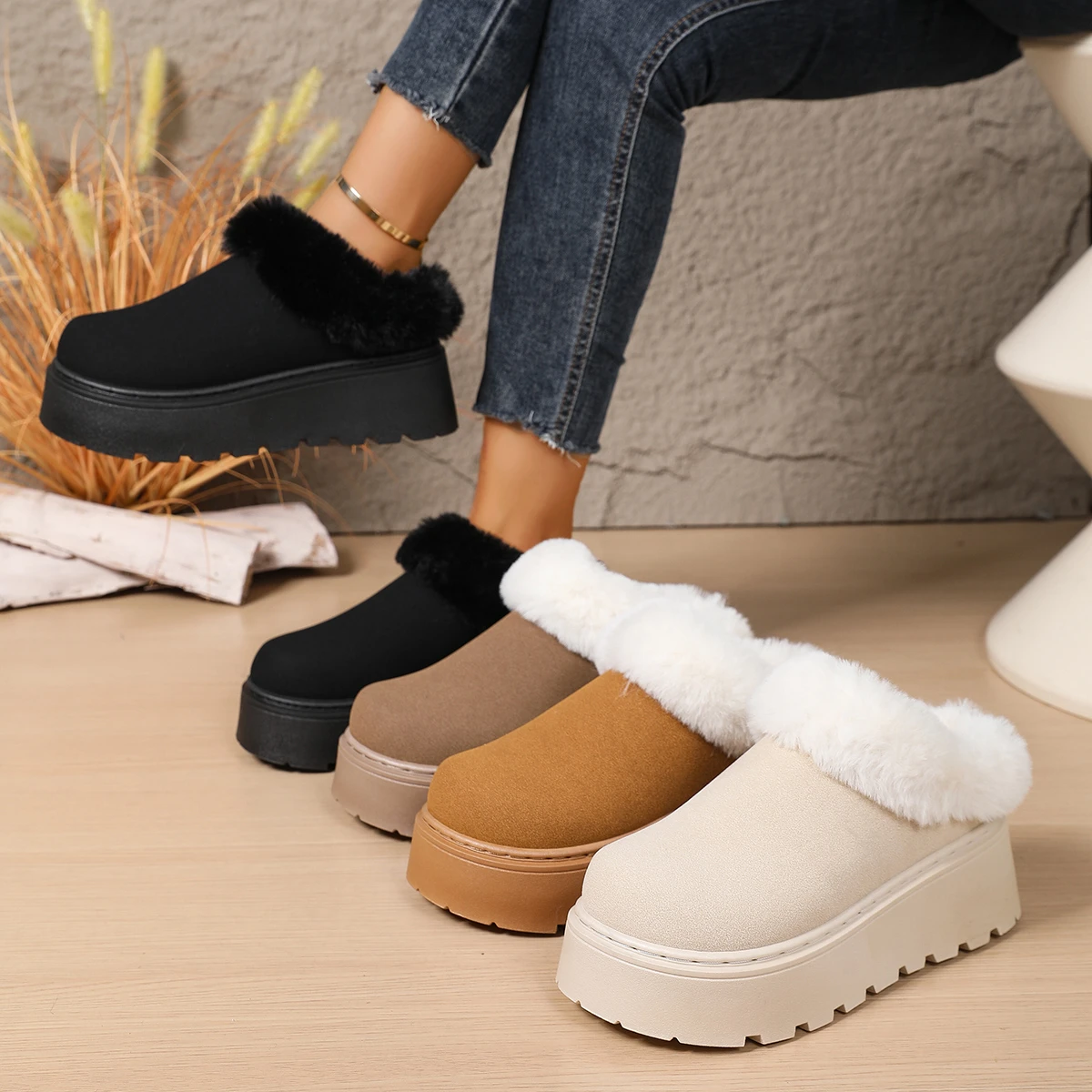 

Winter New Round Toe Comfortable and Warm Casual Snow Boots Fashionable Thick Sole Lightweight and Sexy Walking Boots for Women