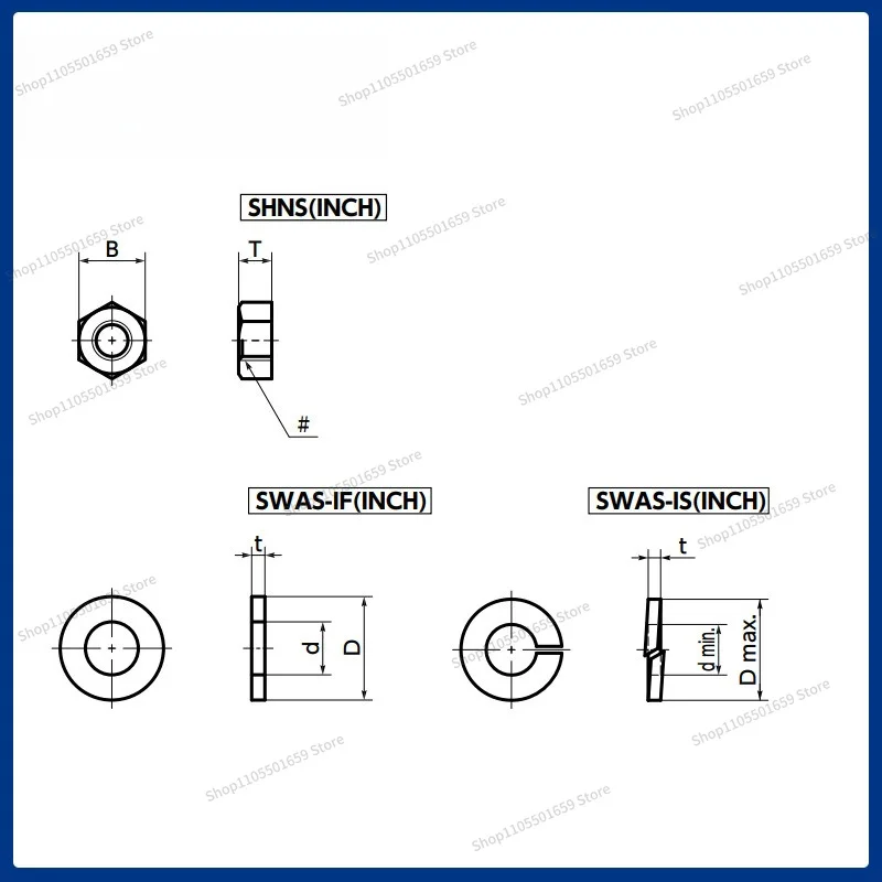 For SWAS-IS Hex Nut Washer Round Nut Imperial Stainless Steel Mechanical Parts