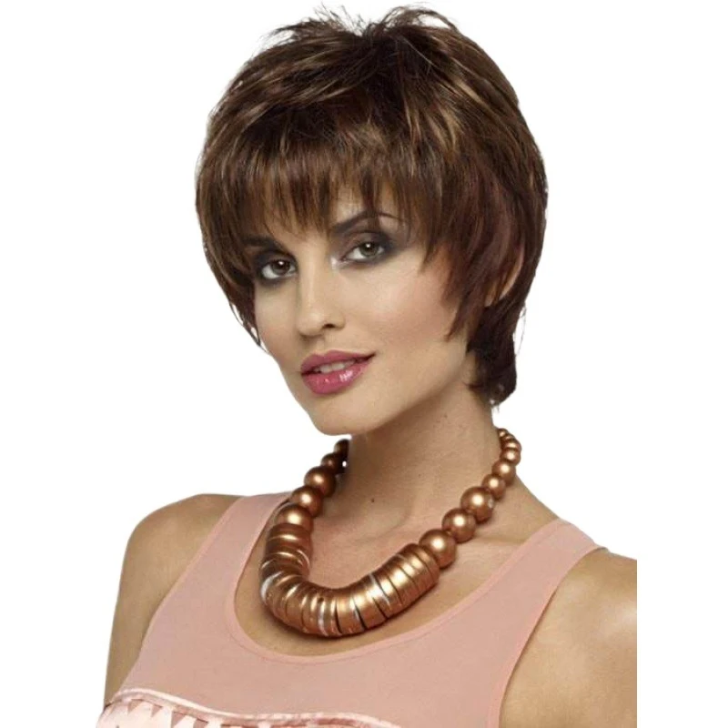 

European American style 's brown wig, fluffy short hair cap for middle-aged and elderly women